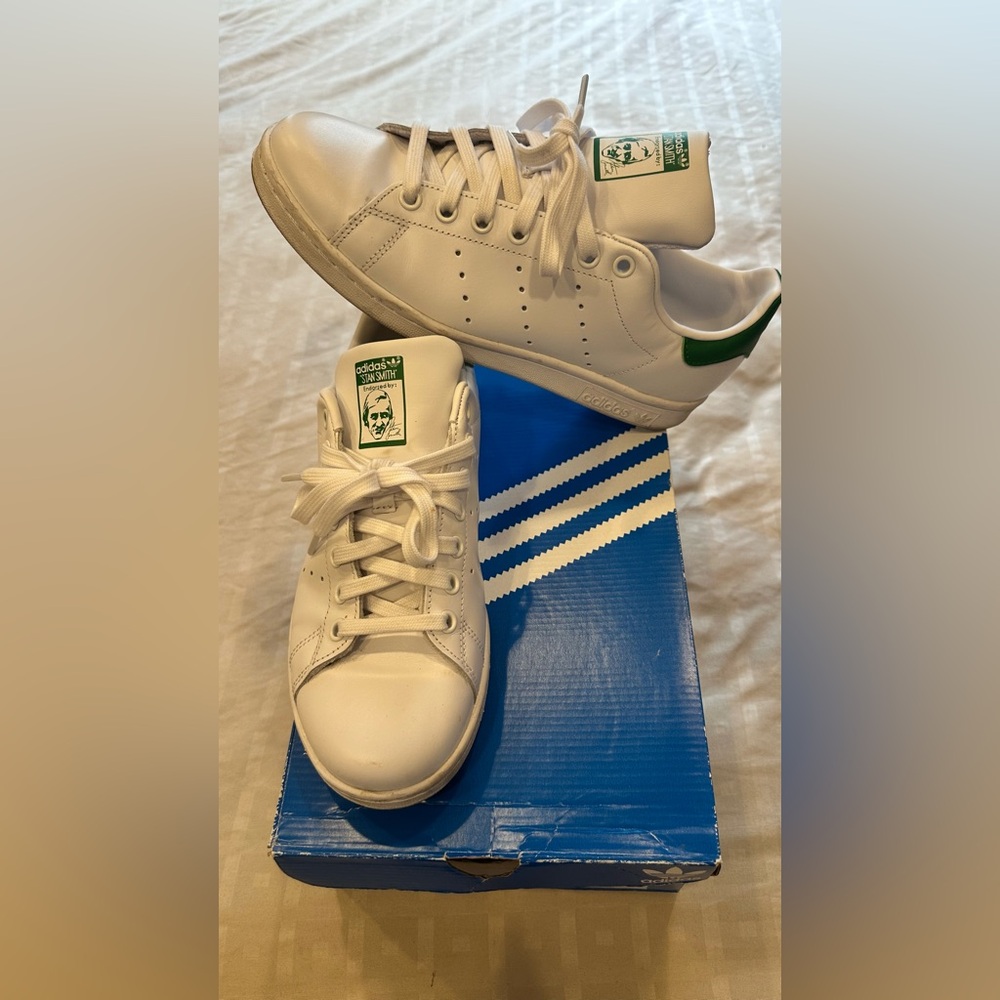 Adidas White and Green Stan Smith Sneakers